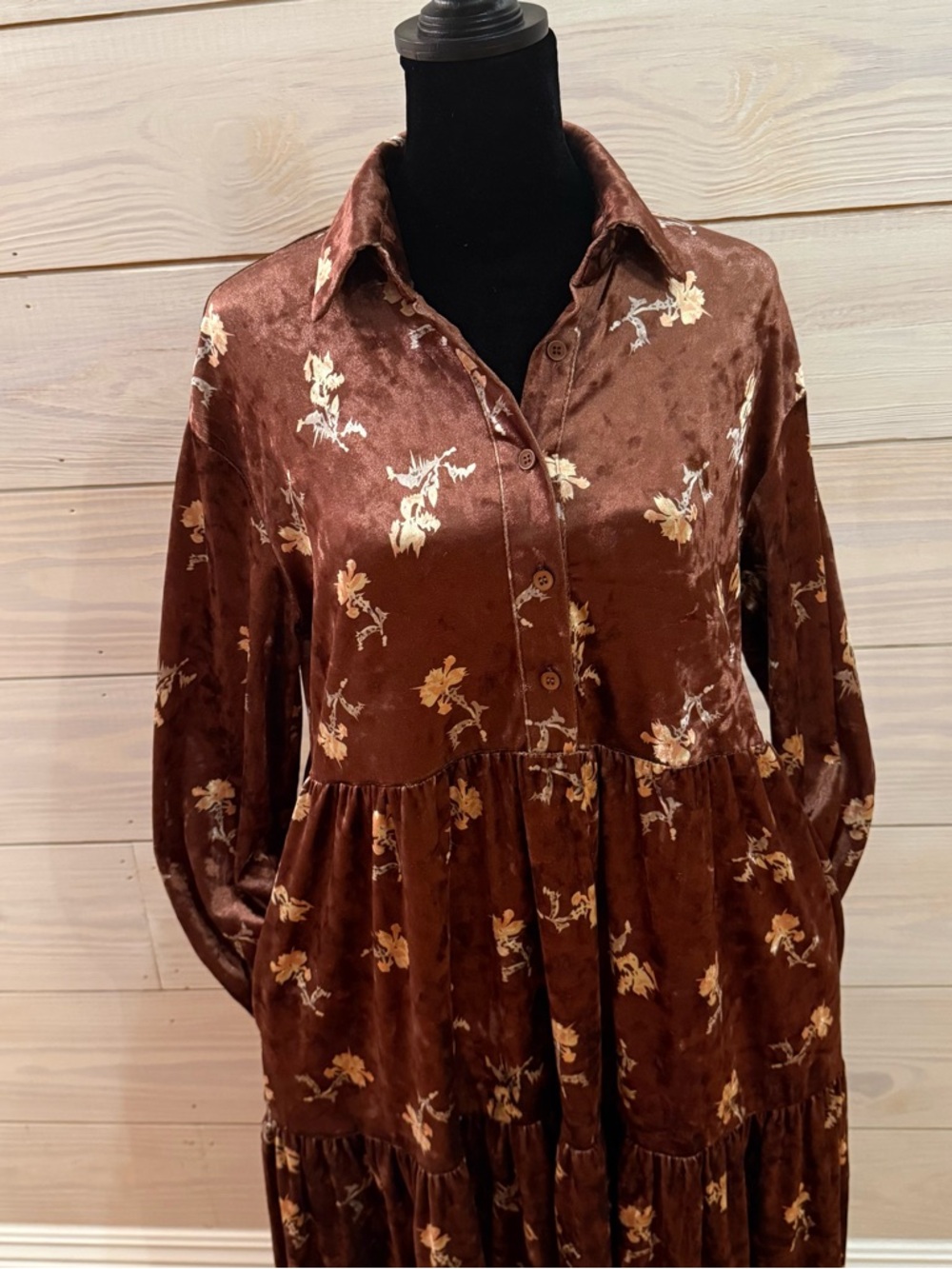 Polagram Brown Velvet Dress Babydoll Tiered Fairy grunge Whimsigoth Size Small - Picture 11 of 16
